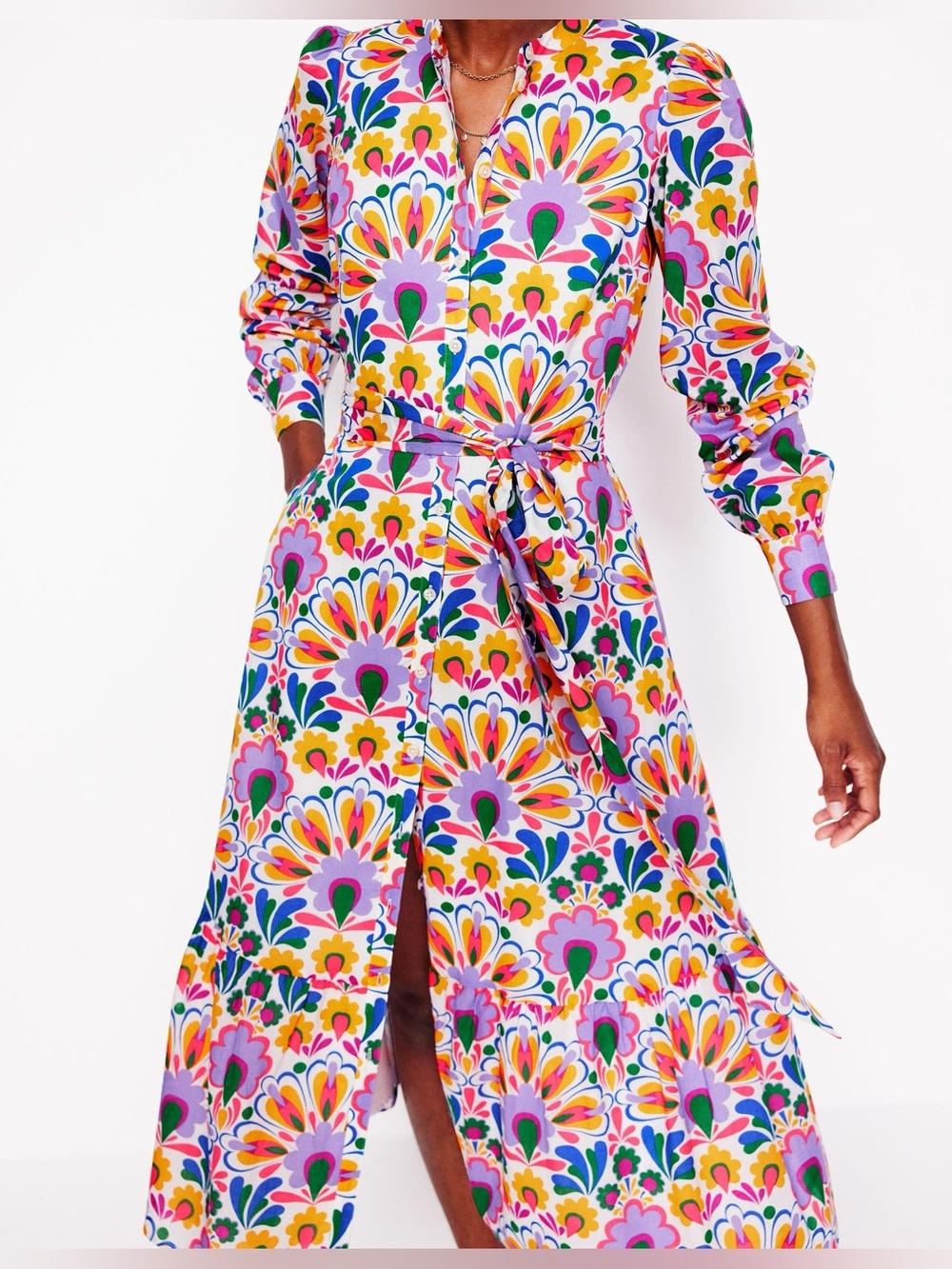 NEW BODEN BODEN Mia Tiered Midi Shirt Dress in Dandelion Multi Sz: 10 - Picture 14 of 14
